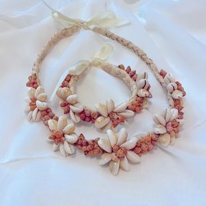 Seashell braided necklace and bracelet